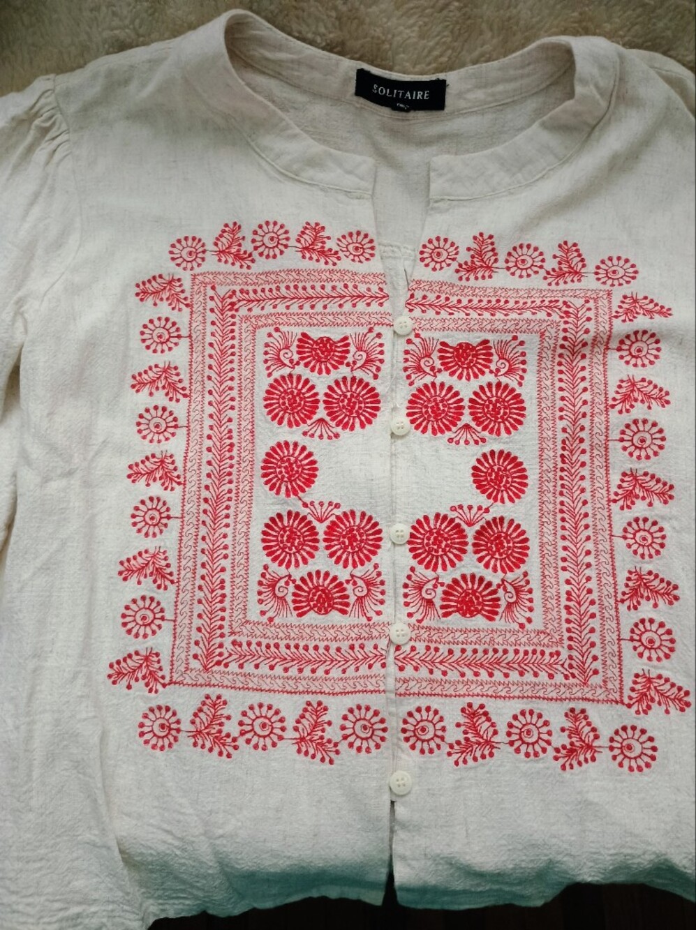 Solitaire Boho Embroidered Button Up Blouse - Size XL